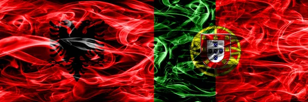 Albanien Portugal Portugisiska Röker Flaggor Placeras Sida Vid Sida Tjock — Stockfoto
