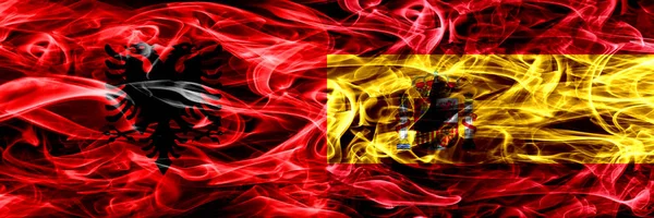 Albanien Spanien Spanska Röker Flaggor Placeras Sida Vid Sida Tjock — Stockfoto