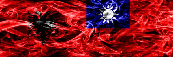 Albania Taiwan Taiwanese Smoke Flags Placed Side Side Thick Colored — Stock Photo, Image