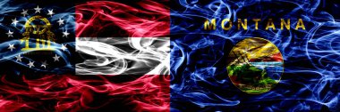 Georgia vs Montana renkli kavramı duman bayrakları yan yana yerleştirilmiş. Amerika Birleşik Devletleri