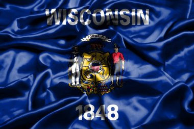 Wisconsin bayrak rüzgarda sallayarak. Amerika Birleşik Devletleri