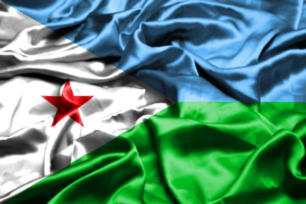 Cibuti Bayrağı Rüzgarda Dalgalanıyor — Stok fotoğraf