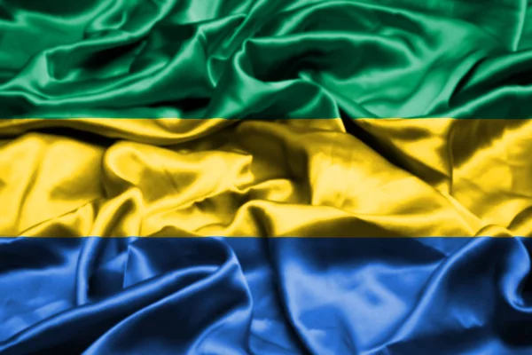 Gabonská Vlajka Vlaje Větru — Stock fotografie