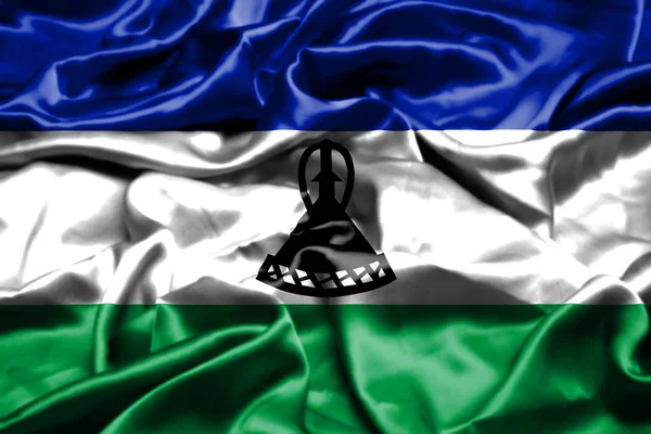 Lesotho Mávání Vlajkami Větru — Stock fotografie