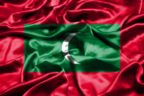 Bandera Maldivas Ondeando Viento — Foto de Stock