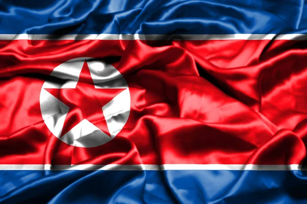 朝鲜国旗在风中摇曳 — 图库照片
