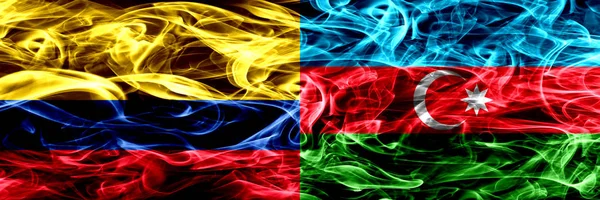 Kolombiya Azerbaycan Azerbaycan Bayrakları Yan Yana Yerleştirilmiş Duman Kalın Ipeksi — Stok fotoğraf