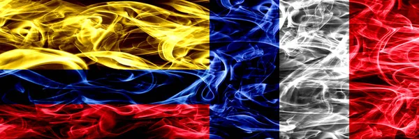 Colombia France French Smoke Flags Placed Side Side Thick Colored — Stock Photo, Image