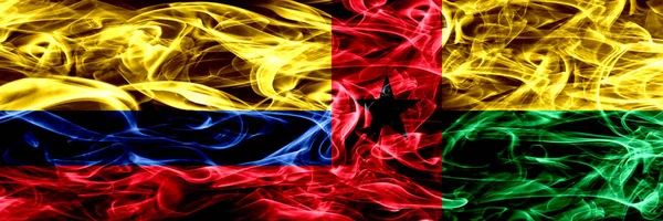 Colombia Guinea Bissau Smoke Flags Placed Side Side Thick Colored — Stock Photo, Image