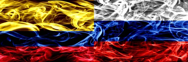 Colombia Rusia Banderas Humo Rusas Colocadas Lado Lado Banderas Humo — Foto de Stock