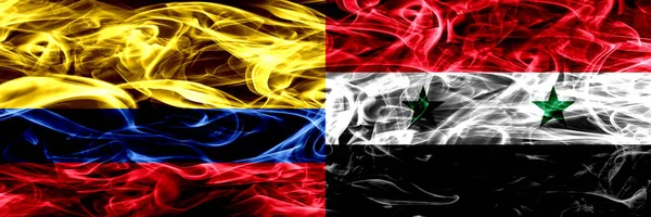 Colombia Syria Syrian Smoke Flags Placed Side Side Thick Colored — Stock Photo, Image