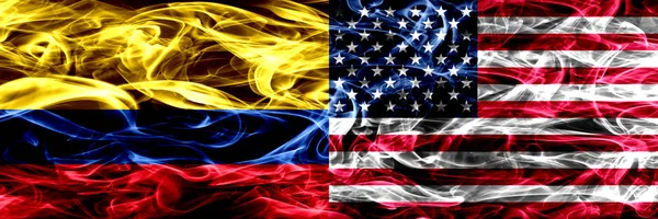 Colombia United States America American Smoke Flags Placed Side Side — Stock Photo, Image