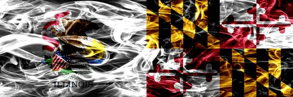 Illinois Maryland Drapeaux Fumée Concept Coloré Placés Côte Côte États — Photo