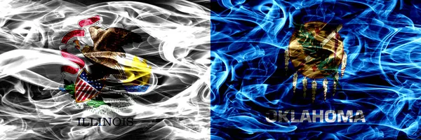 Иллинойс Против Оклахомы Цветовая Концепция Дымовых Флагов Расположенных Рядом Соединенные — стоковое фото