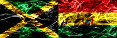 Jamaika vs Bolivya, Bolivya bayrakları yan yana yerleştirilmiş duman. Kalın ipeksi duman bayrak Jamaika ve Bolivya, Bolivya, renkli