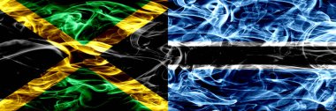 Jamaika vs Botswana, Botswanan yan yana yerleştirilmiş bayrakları duman. Jamaika ve Botswana, Botswanan ipeksi duman bayrakları renkli kalın