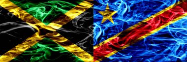 Jamaika – Kongo Demokratik Cumhuriyeti bayrakları yan yana yerleştirilmiş duman. Jamaika ve Kongo Demokratik Cumhuriyeti ipeksi duman bayrakları renkli kalın