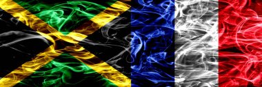 Jamaika – Fransa, Fransız bayrakları yan yana yerleştirilmiş duman. Jamaika ipeksi duman bayrakları ve Fransa, Fransız kalın renkli