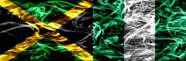 Jamaika vs Türkiye, Nijerya bayrakları yan yana yerleştirilmiş duman. Kalın ipeksi duman bayrak Jamaika ve Nijerya, Nijerya, renkli
