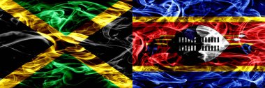Jamaika vs Svaziland, Svaziland bayrakları yan yana yerleştirilmiş duman. Kalın ipeksi duman bayrak Jamaika ve Svaziland, Svaziland, renkli