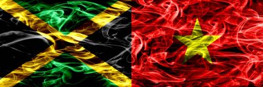 Jamaika vs Vietnam, Vietnamca bayrakları yan yana yerleştirilmiş duman. Kalın ipeksi duman bayrak Jamaika ve Vietnam, Vietnamca, renkli