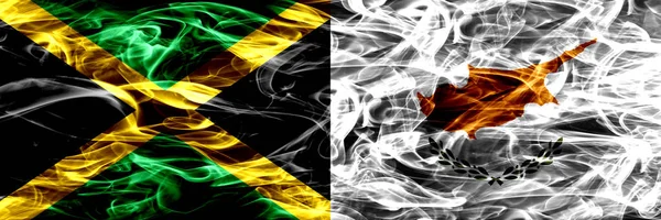 Jamaica Cyprus Cyprian Smoke Flags Placed Side Side Thick Colored — Stock Photo, Image