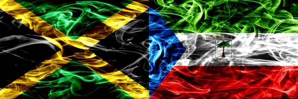 Jamaica Equatorial Guinea Smoke Flags Placed Side Side Thick Colored — Stock Photo, Image