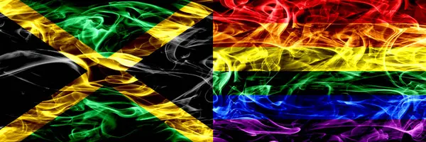 Jamaica Gay Banderas Humo Orgullo Colocadas Lado Lado Banderas Humo — Foto de Stock