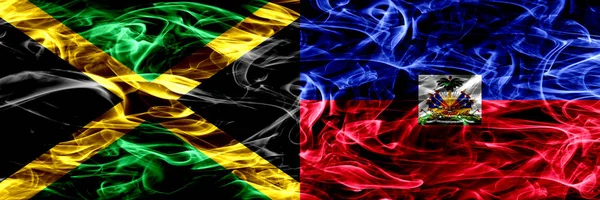 Ямайка Проти Гаїті Гаїтянська Дим Прапори Розміщені Поруч Товста Кольорові — стокове фото