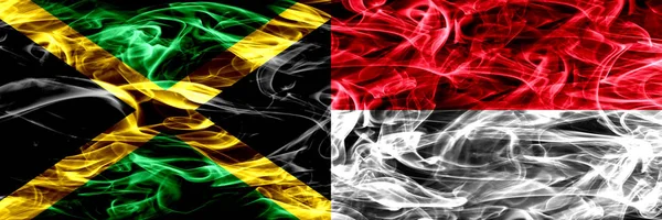 Τζαμάικα Μονακό Monacan Καπνού Σημαίες Που Τοποθετούνται Δίπλα Δίπλα Χοντρό — Φωτογραφία Αρχείου