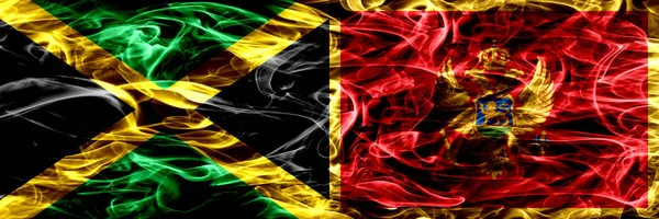 Jamaica Montenegro Montenegrin Smoke Flags Placed Side Side Thick Colored — Stock Photo, Image