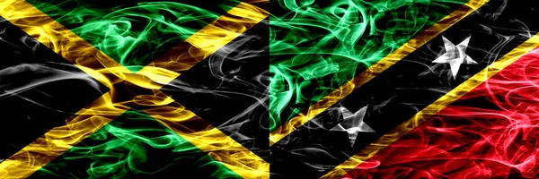 Ямайка Проти Сент Кіттс Невіс Дим Прапори Розміщені Поруч Товста — стокове фото