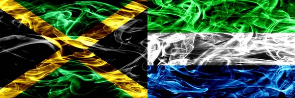 Τζαμάικα Σιέρα Λεόνε Καπνίζουν Σημαίες Που Τοποθετούνται Δίπλα Δίπλα Χοντρό — Φωτογραφία Αρχείου