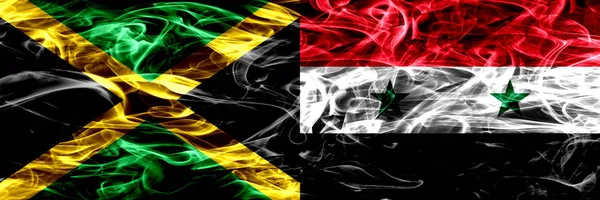 Jamaica Syria Syrian Smoke Flags Placed Side Side Thick Colored — Stock Photo, Image