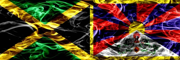 Ямайка Проти Тибет Тибетський Дим Прапори Розміщені Поруч Товста Кольорові — стокове фото