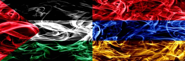 Palestine Armenia Armenian Smoke Flags Placed Side Side Thick Colored — Stock Photo, Image