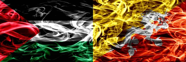 Palesztina Bhután Bhutáni Füst Zászlók Egymás Mellé Vastag Színes Füst — Stock Fotó
