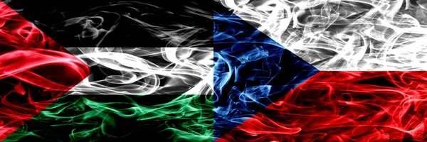 Palestyna Czechy Pali Flagi Umieszczone Obok Siebie Gruby Kolorowe Jedwabiste — Zdjęcie stockowe