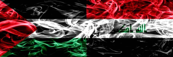 Palestine Iraq Iraqi Smoke Flags Placed Side Side Thick Colored — Stock Photo, Image