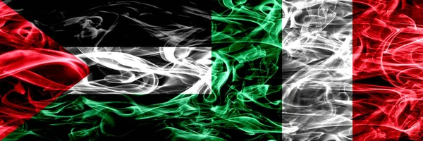 Palestina Italien Italienska Röker Flaggor Placeras Sida Vid Sida Tjock — Stockfoto