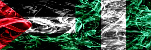 Παλαιστίνη Νιγηρία Νιγηριανός Καπνίζουν Σημαίες Που Τοποθετούνται Δίπλα Δίπλα Χοντρό — Φωτογραφία Αρχείου