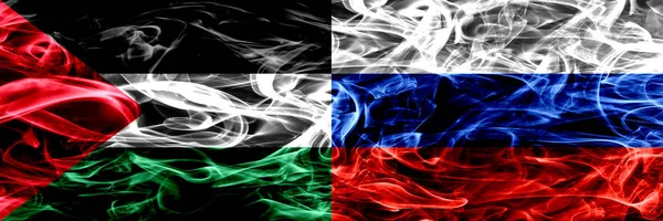 Palestina Rusia Banderas Humo Rusas Colocadas Lado Lado Banderas Humo —  Fotos de Stock