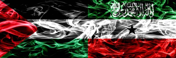 Palesztina Somaliland Füst Zászlók Egymás Mellé Vastag Színes Füst Zászlói — Stock Fotó