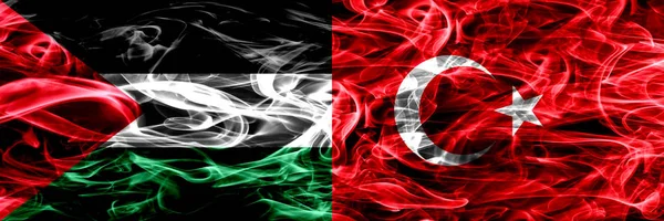 Palestina Turkiet Turkiska Röker Flaggor Placeras Sida Vid Sida Tjock — Stockfoto