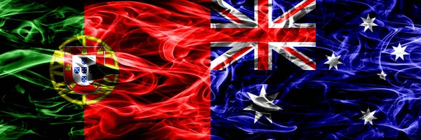 Portugália Ausztrália Ausztrál Füst Zászlók Egymás Mellé Vastag Színes Füst — Stock Fotó