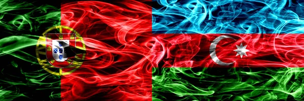 Portugal Azerbaijão Bandeiras Fumaça Azerbaijão Colocadas Lado Lado Bandeiras Fumo — Fotografia de Stock