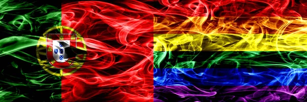 Portugalia Gay Pride Dym Flagi Umieszczone Obok Siebie Gruby Kolorowe — Zdjęcie stockowe