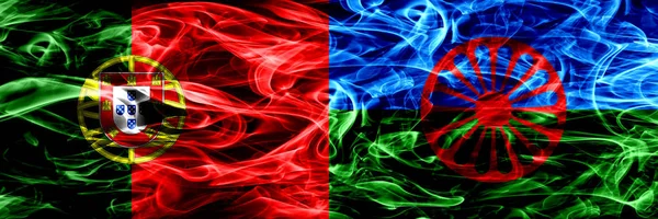 Portugal Gipsy Roman Smoke Flags Placed Side Side Thick Colored — Stock Photo, Image