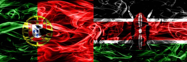 Португалія Проти Кенії Кенійський Дим Прапори Розміщені Поруч Товста Кольорові — стокове фото