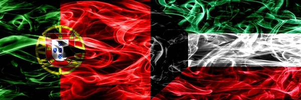 Portugal Kuwait Kuwaiti Smoke Flags Placed Side Side Thick Colored — Stock Photo, Image
